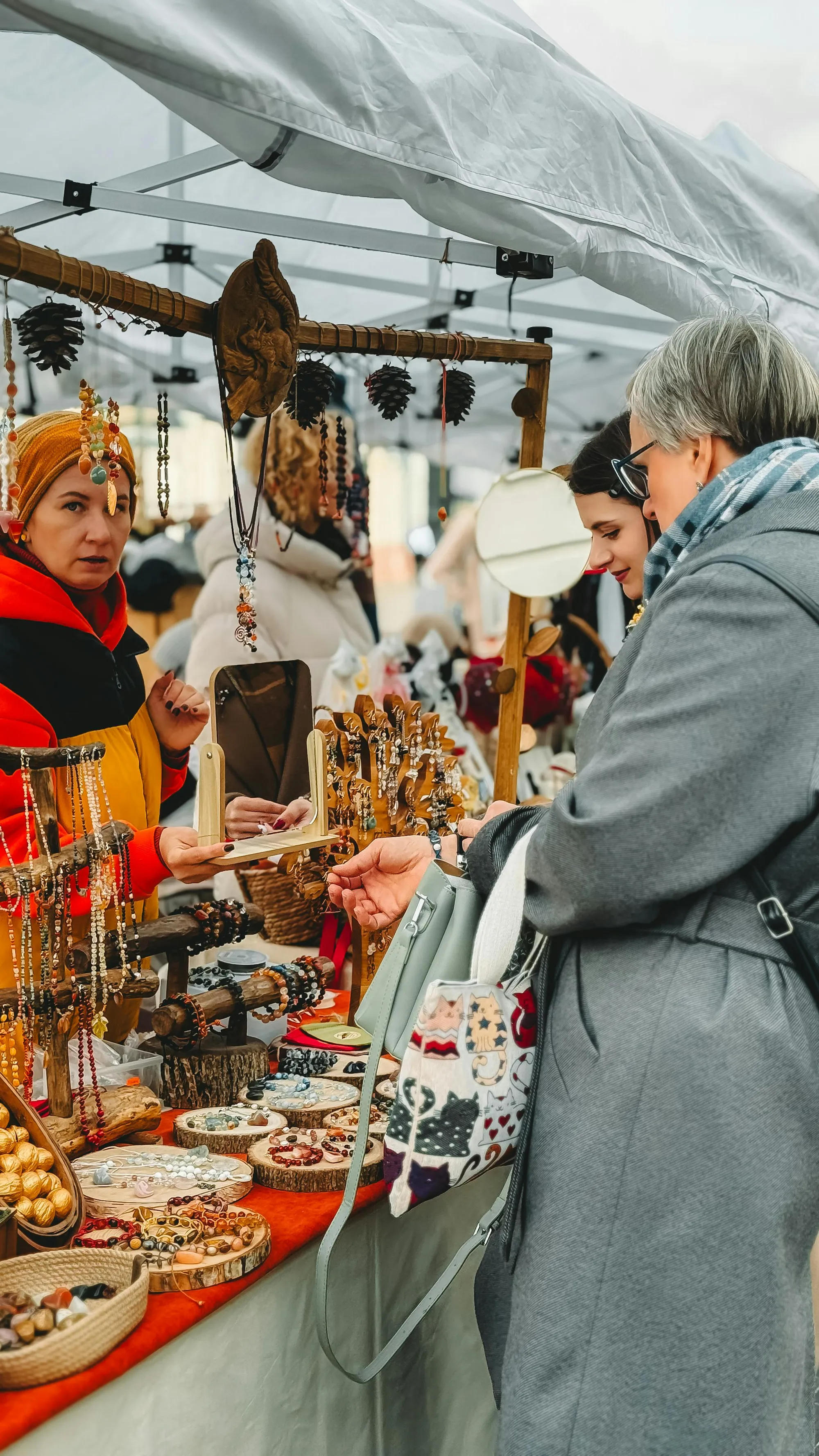 A craft-market stall with the pieces on display