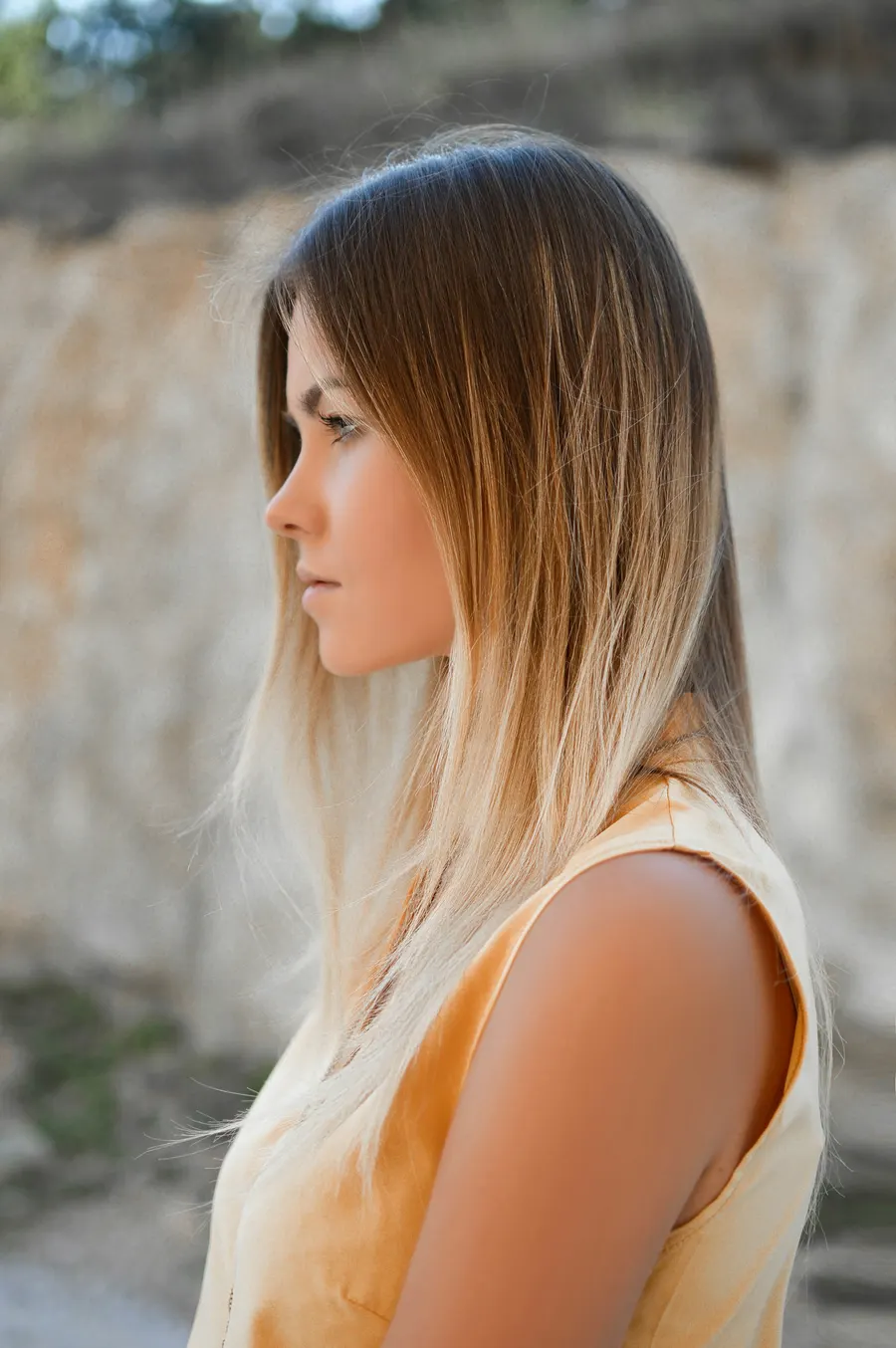 Profile of a woman with golden-blonde hair