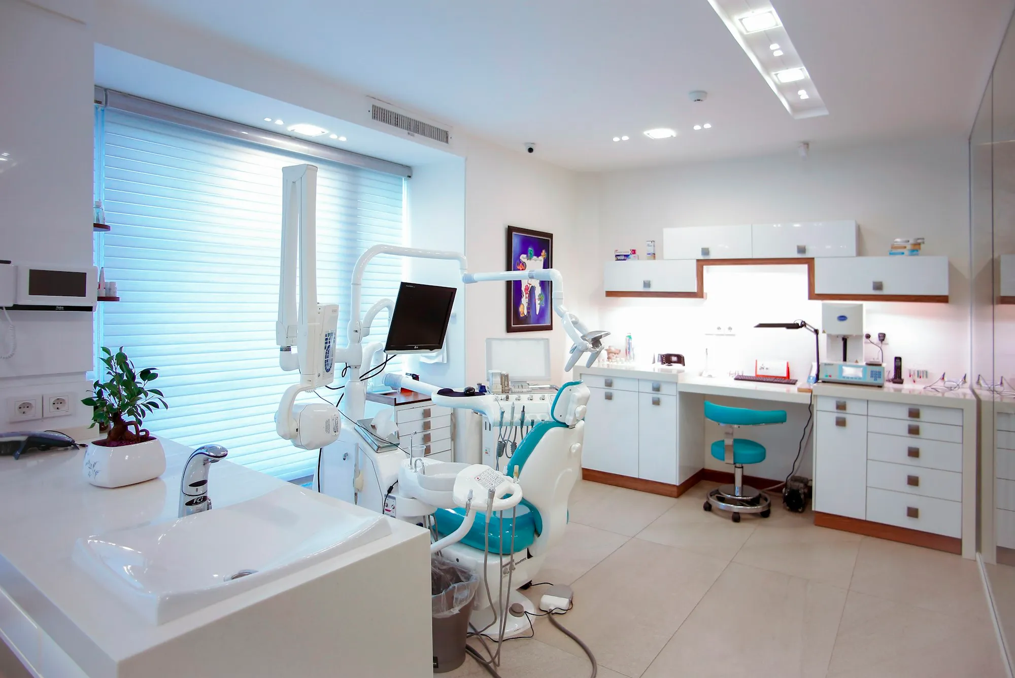 A modern, bright dental treatment room