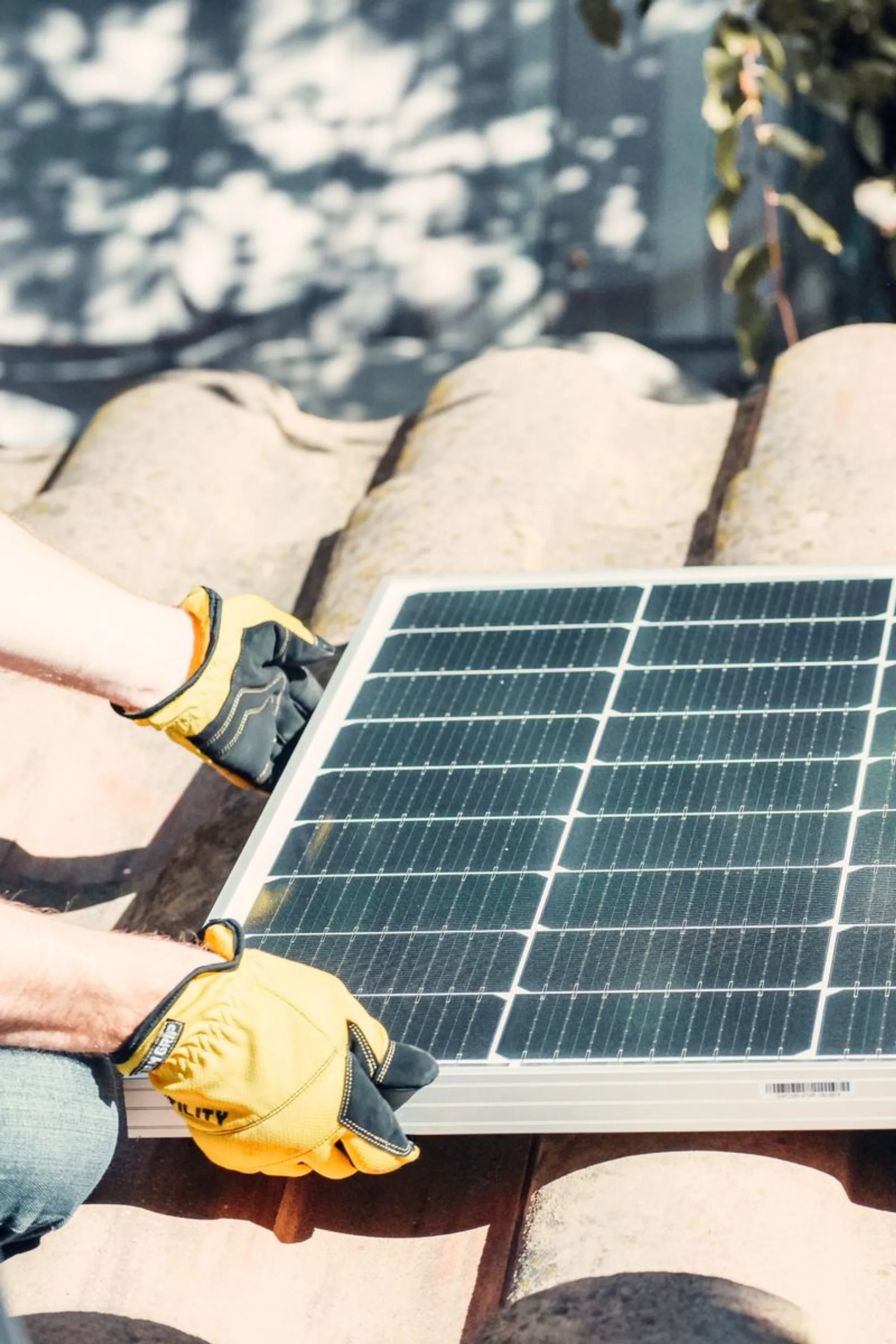 Close-up of photovoltaic modules on a roof