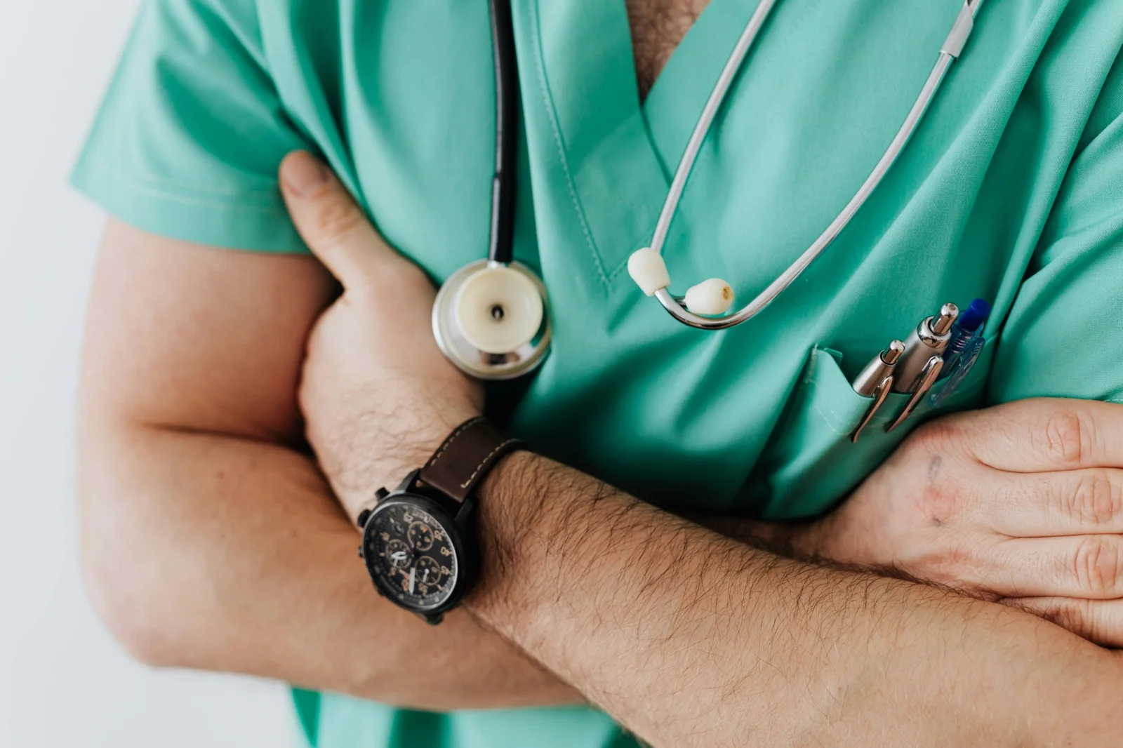 Doctor in scrubs with a stethoscope