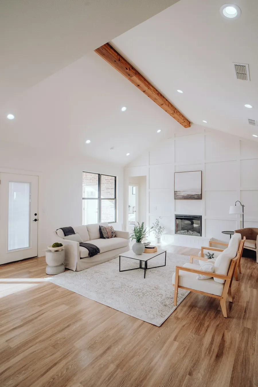 Bright living room in warm white